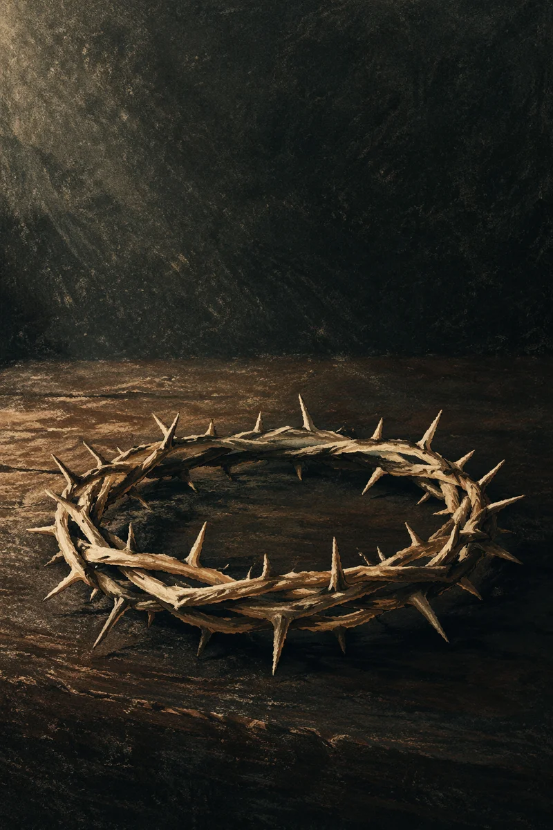Solemn Crown of Thorns on Dark Wood