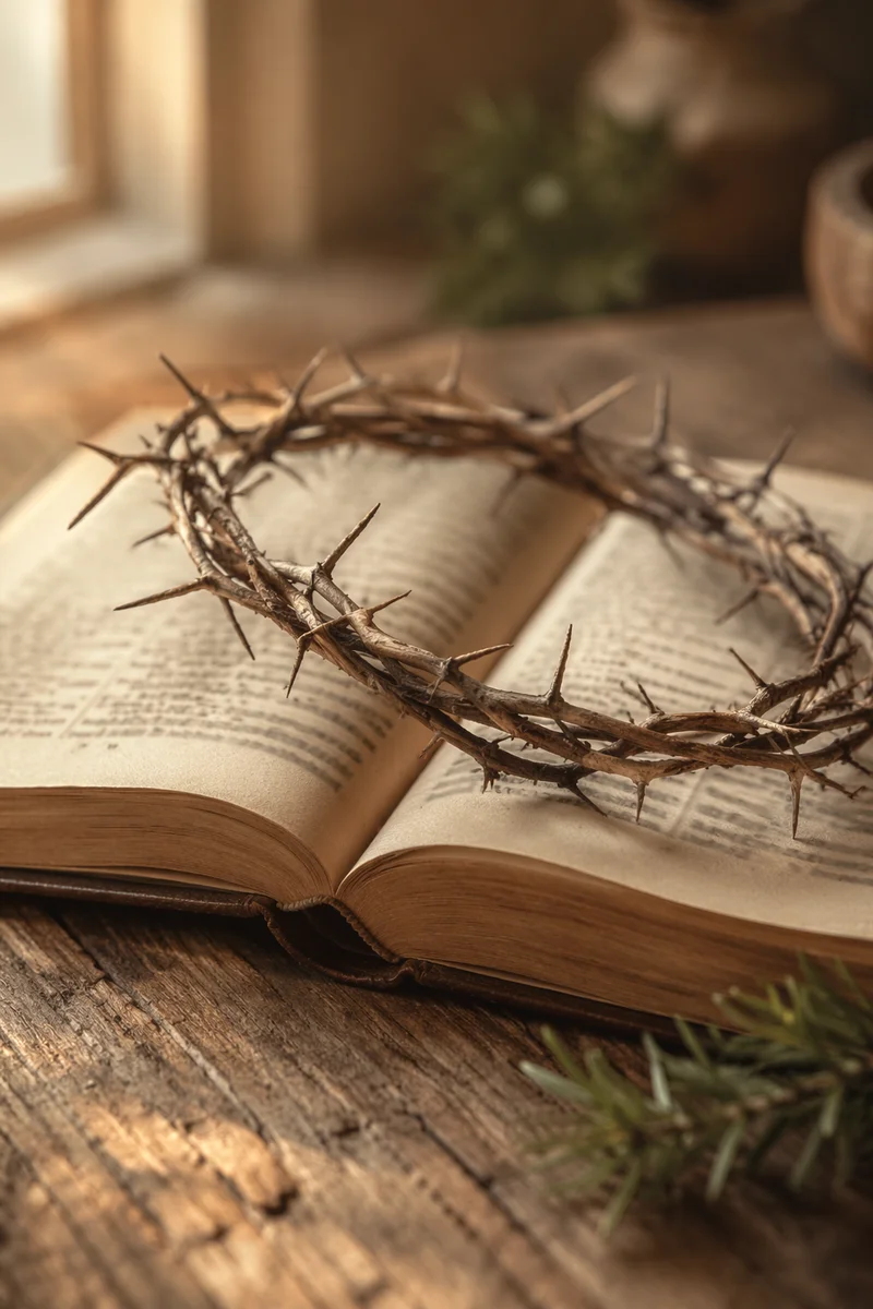 Crown of Thorns on Rustic Wooden Table