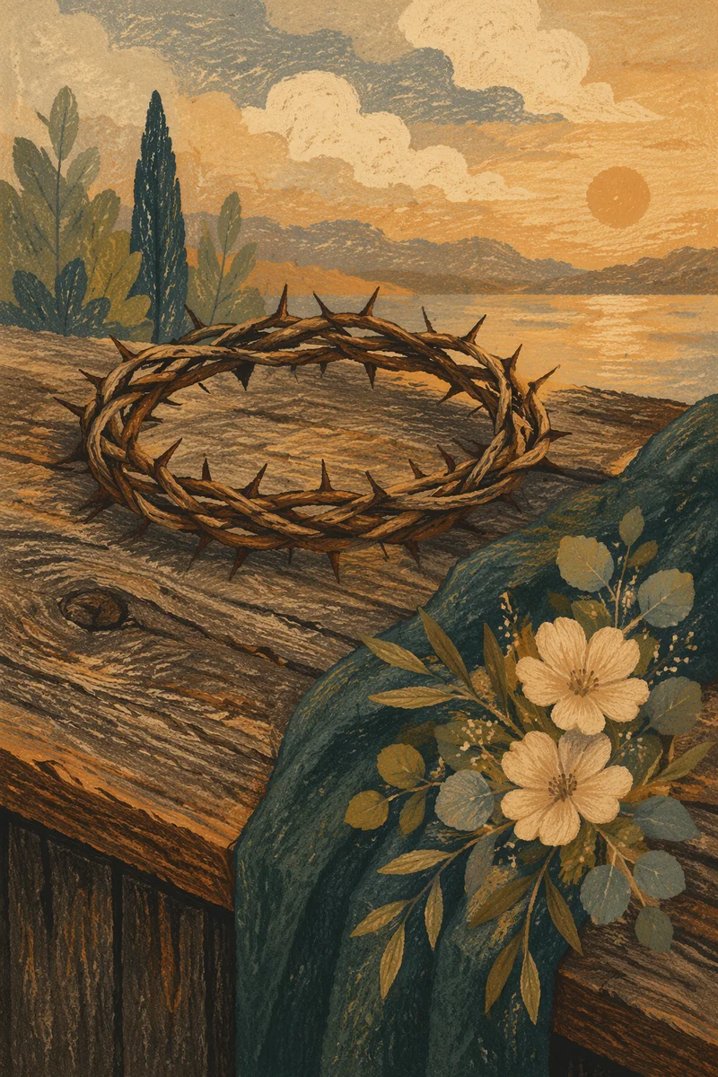 Crown of Thorns on Rustic Wood