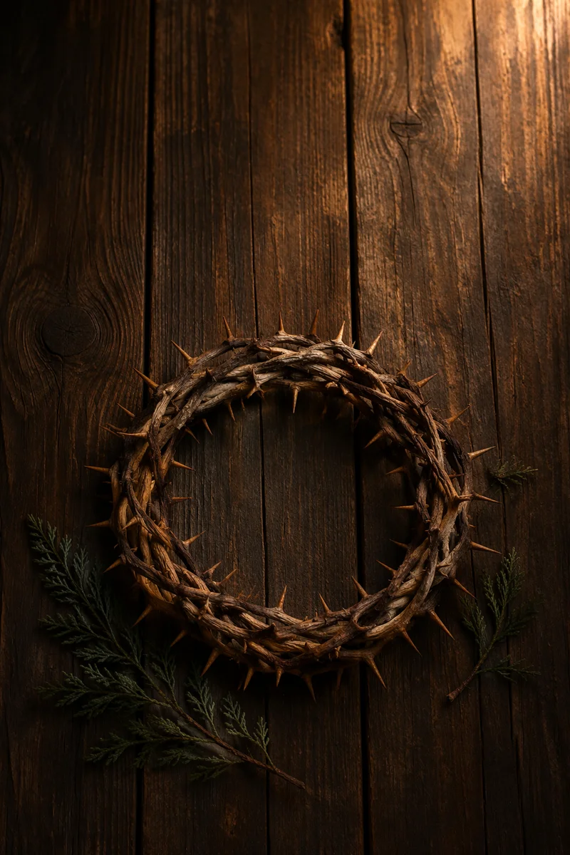 Crown of Thorns on Rustic Wood