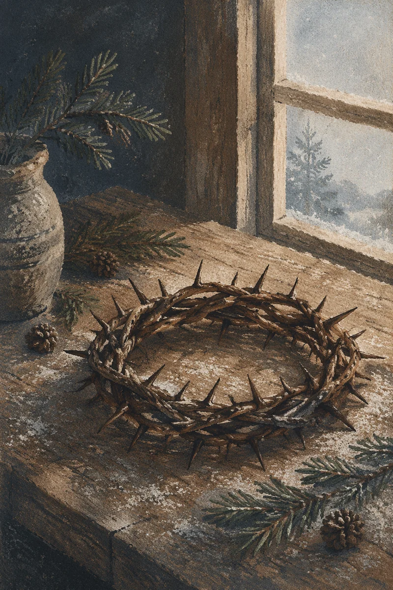 Frosted Crown of Thorns with Evergreen