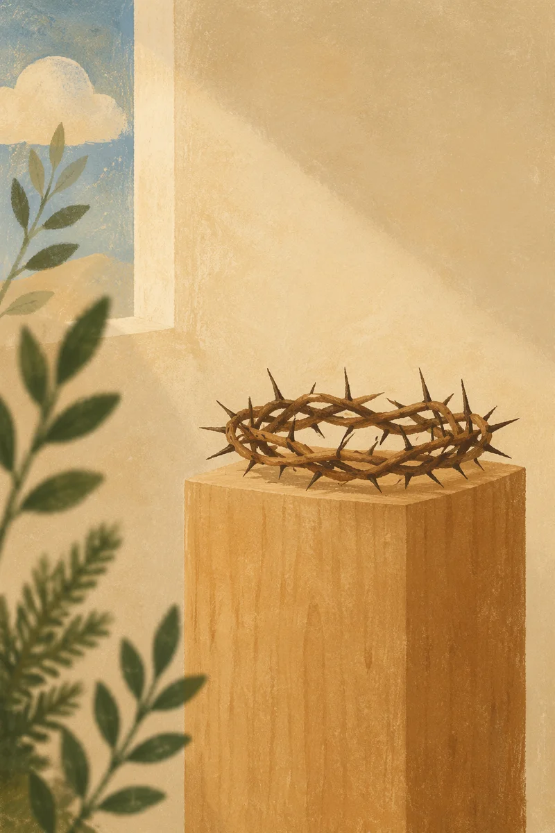 Crown of Thorns on Oak Pedestal