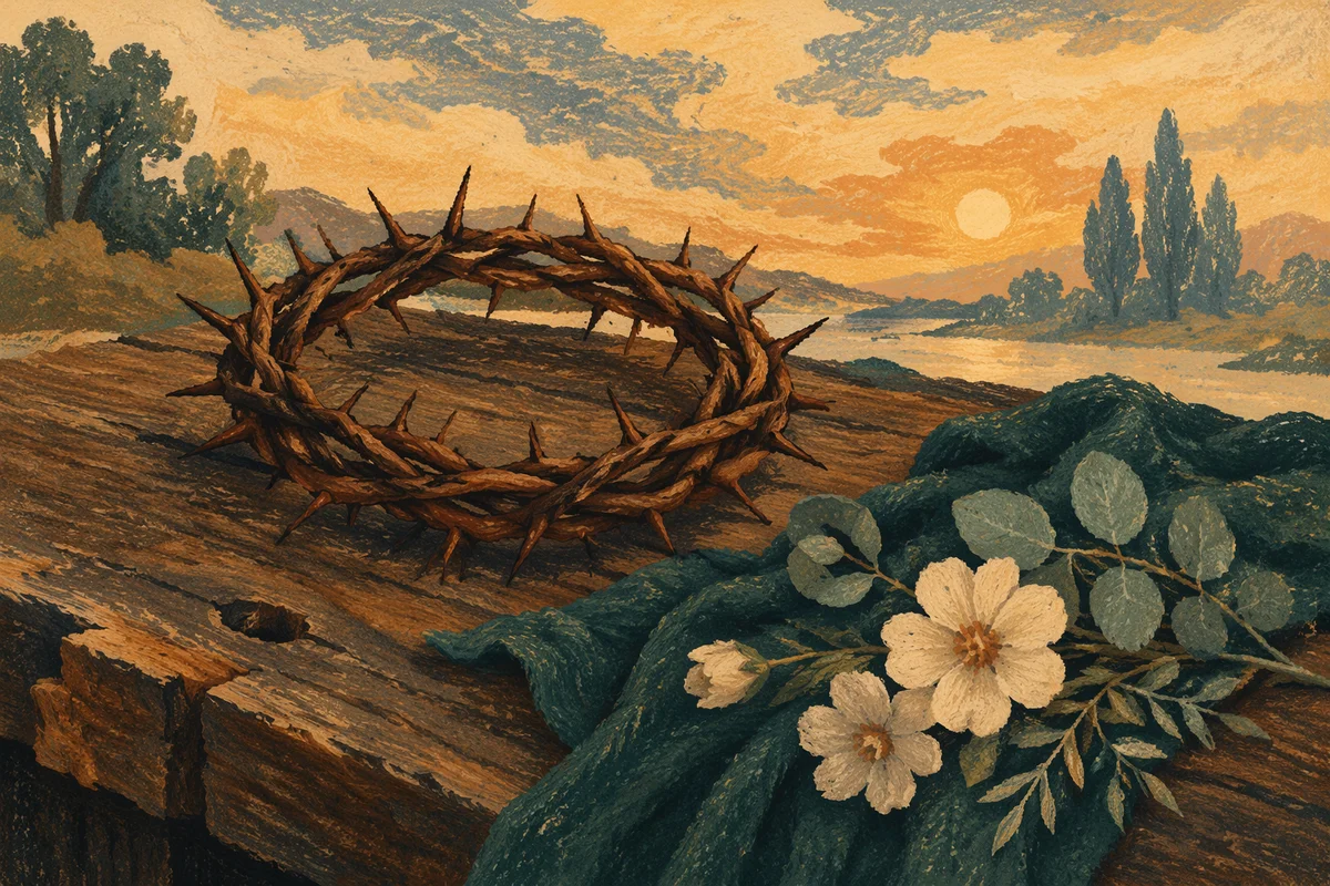 Crown of Thorns on Rustic Evergreen Cloth
