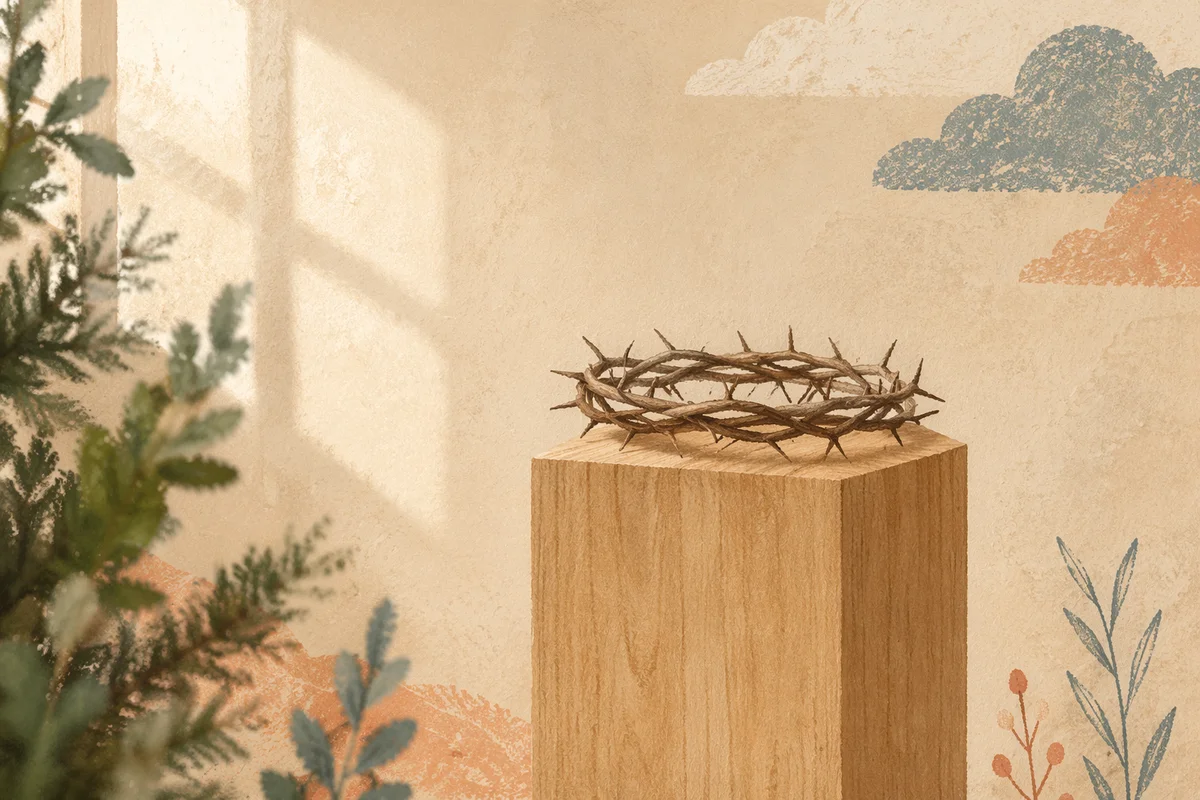 Crown of Thorns on Oak Pedestal