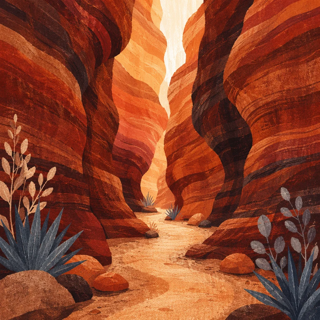 Winding Desert Path Through Slot Canyon