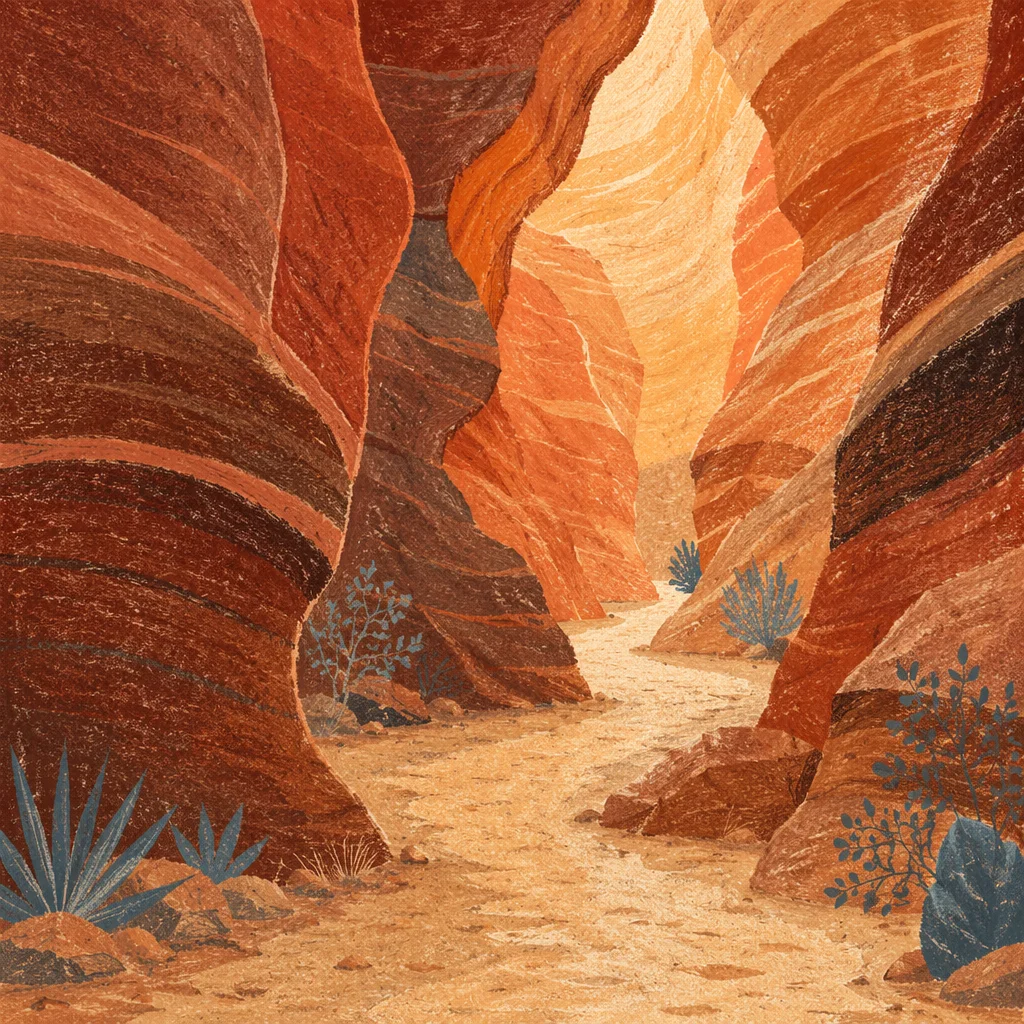 Winding Desert Path Through Glowing Canyon