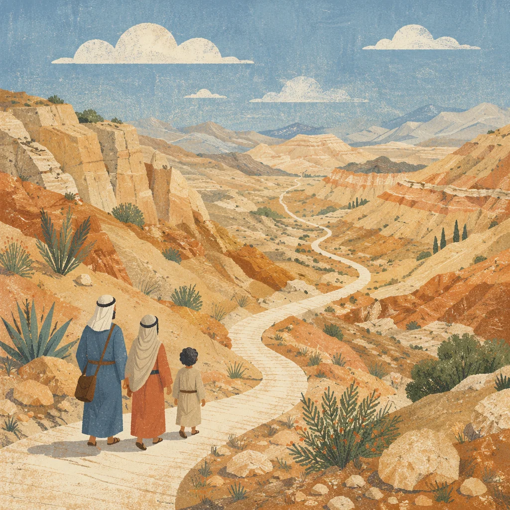 Winding Desert Canyon Path Under Blue Sky