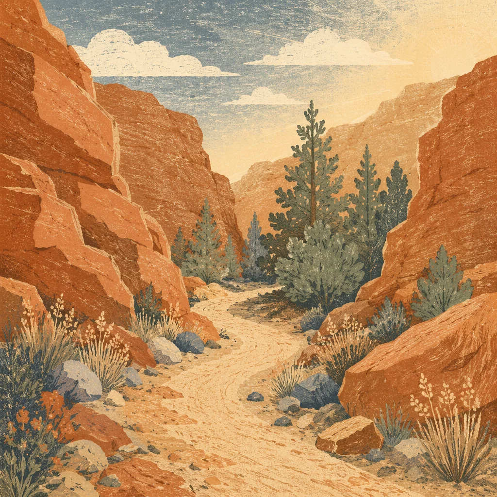 Evergreen Junipers Along a Winding Canyon Path