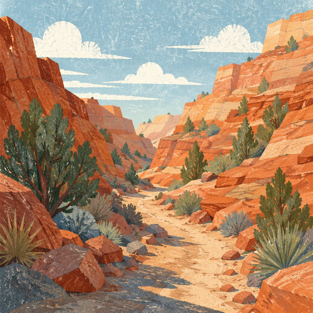 Evergreen Desert Path Through Red Canyon