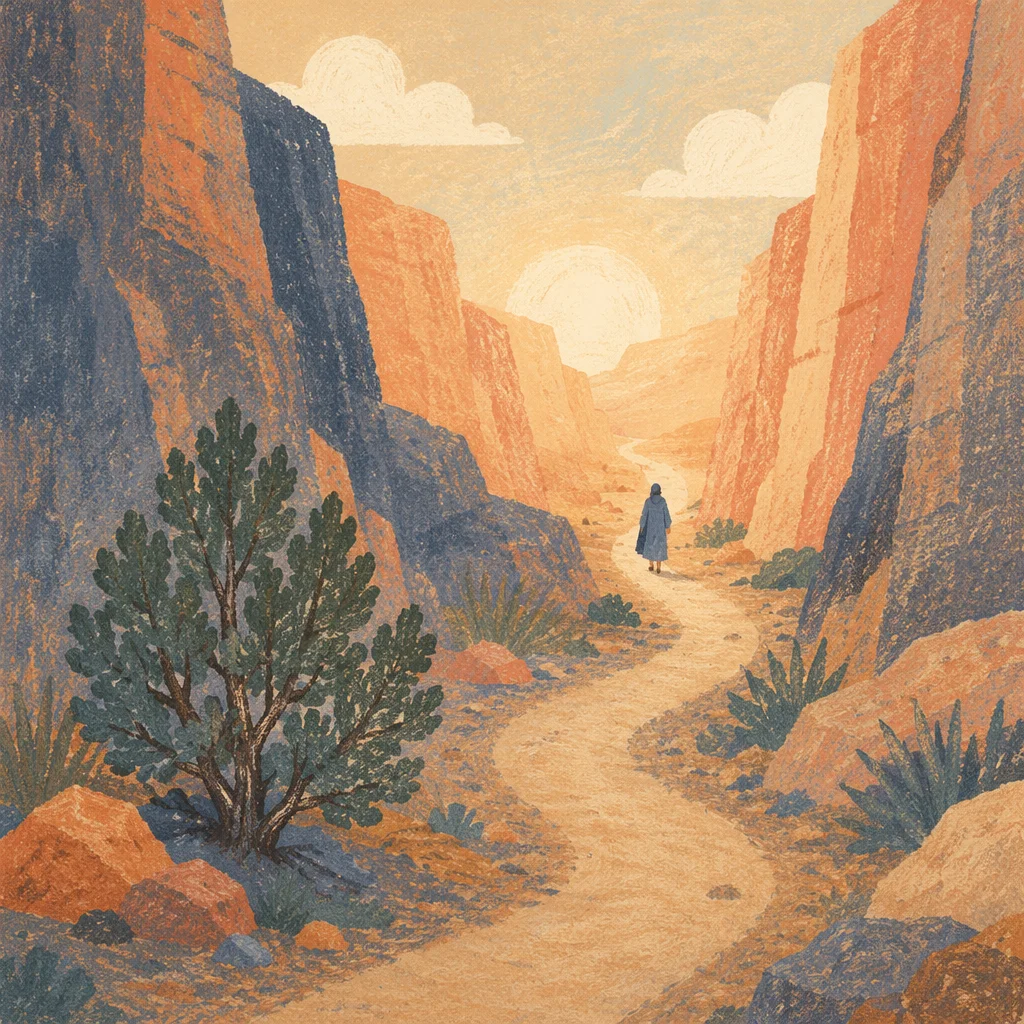 Evergreen Hope on Desert Canyon Path