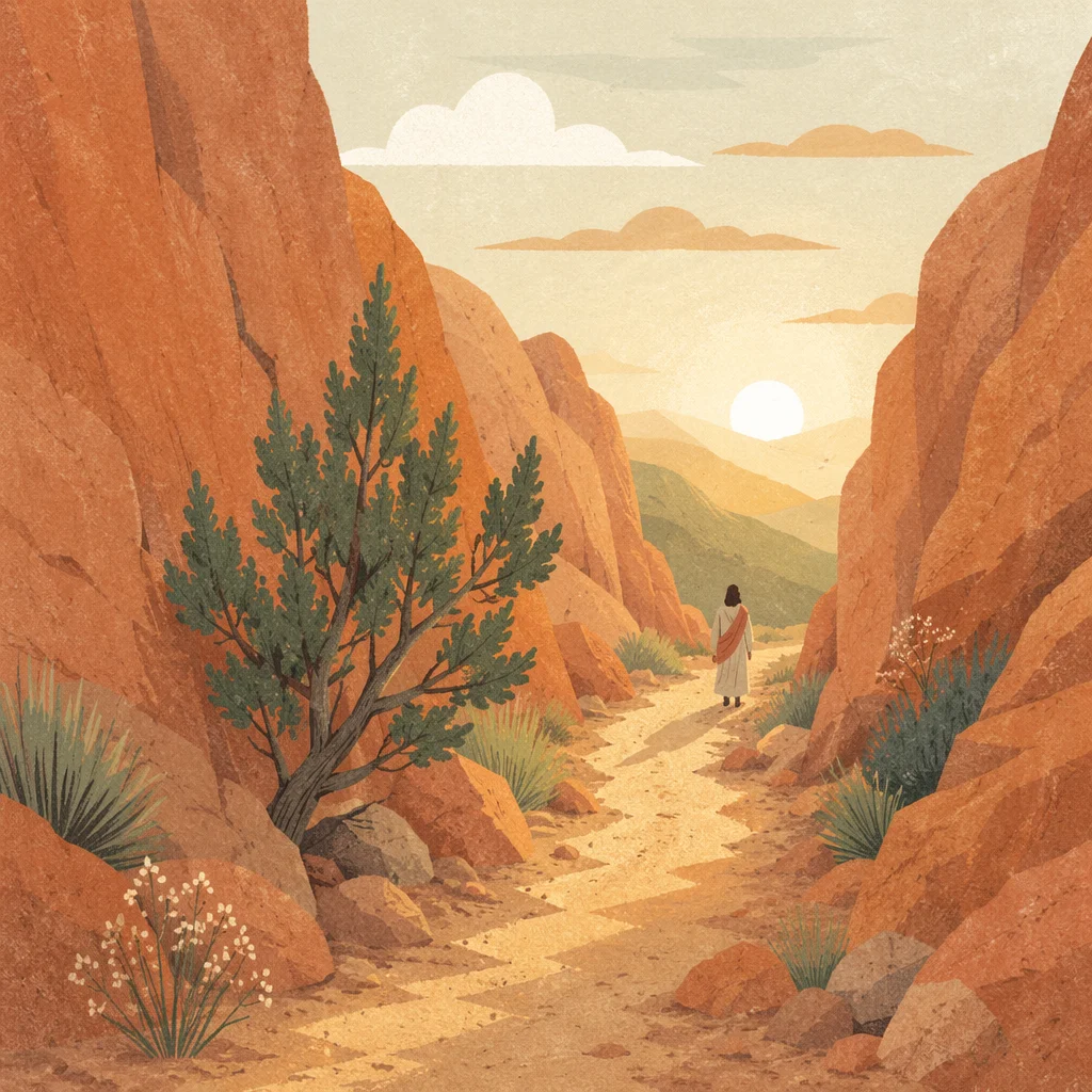 Evergreen Hope on a Desert Canyon Path