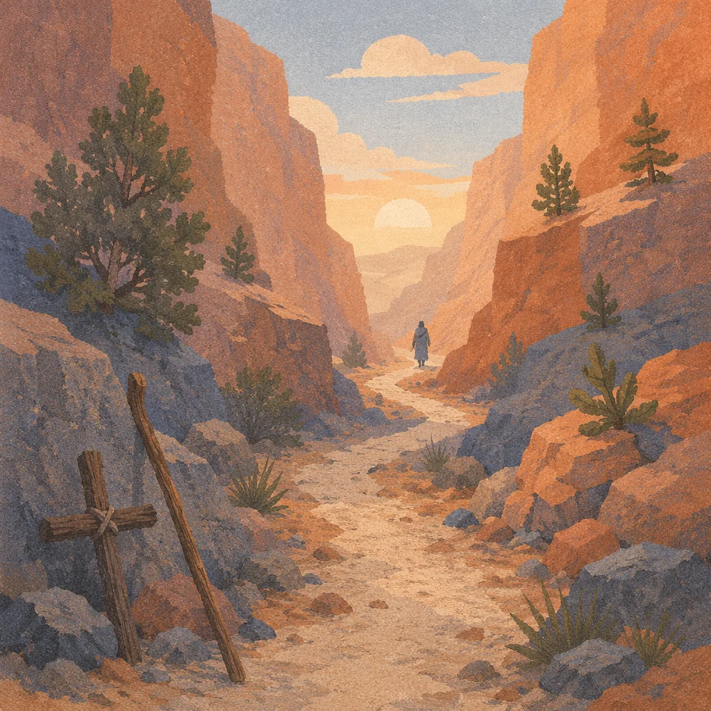 Desert Canyon Path with Evergreen Hope