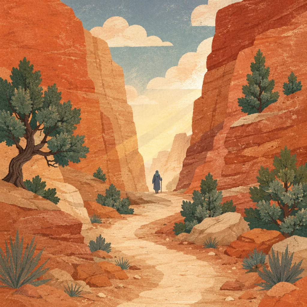Evergreen Hope on Desert Canyon Path