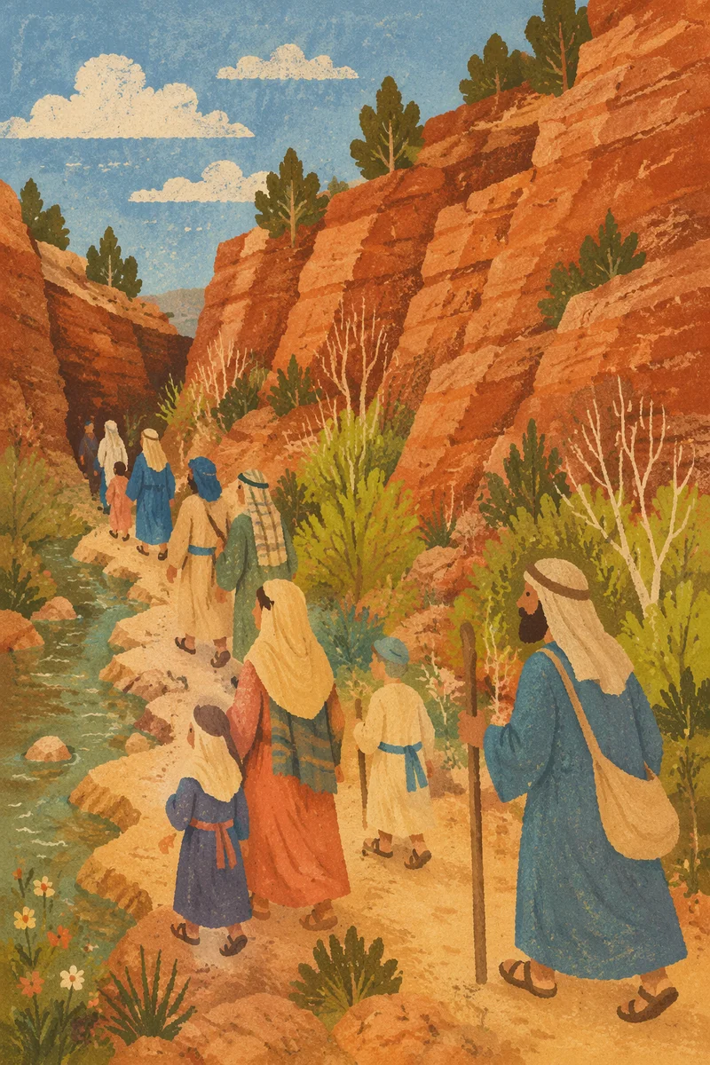 Winding Desert Canyon Path with Evergreen Junipers