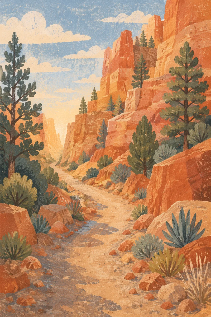 Evergreen Canyon Desert Path at Dawn