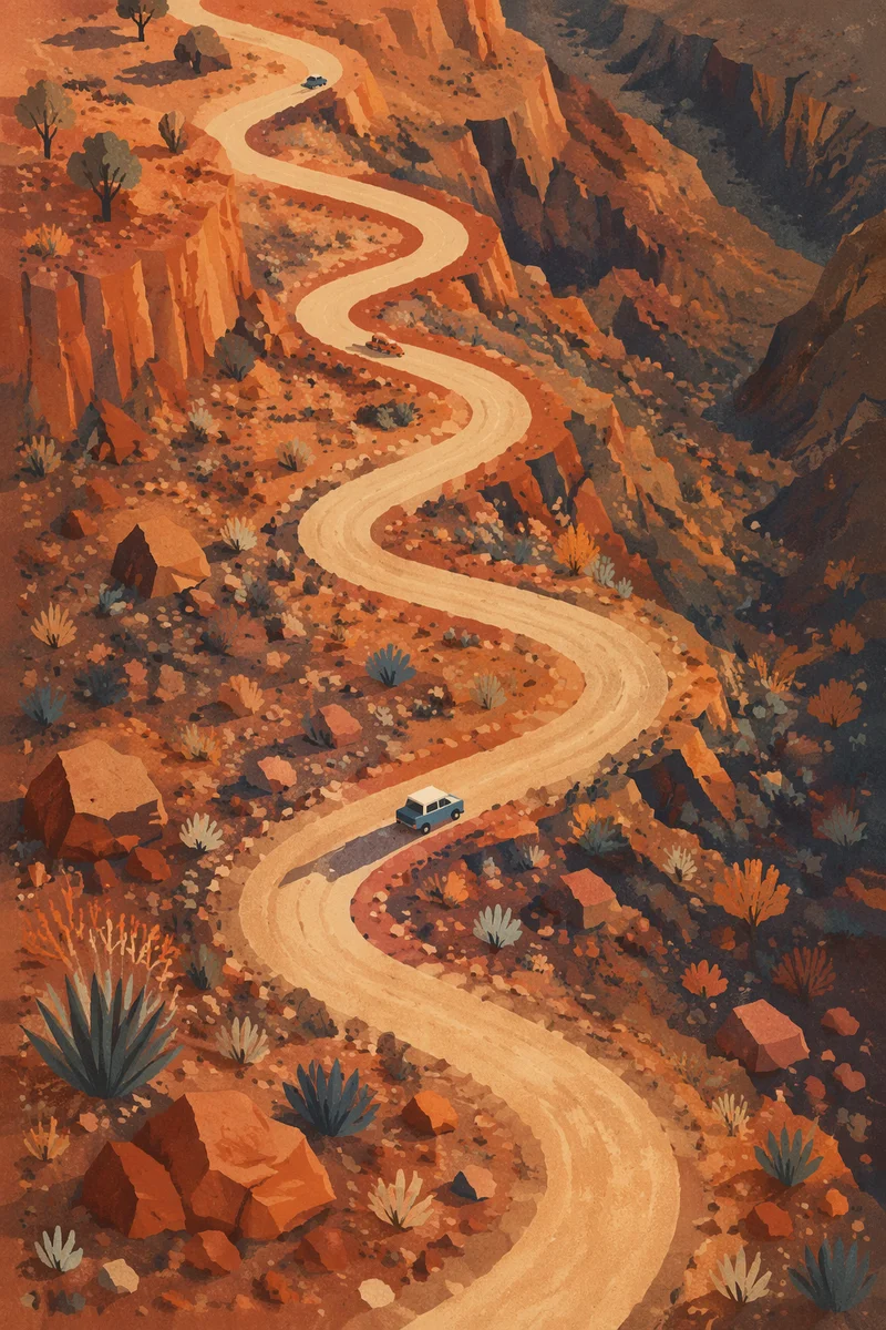 Winding Desert Canyon Road From Above