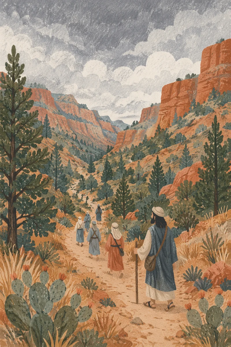 Evergreen Desert Path Through Rugged Canyon