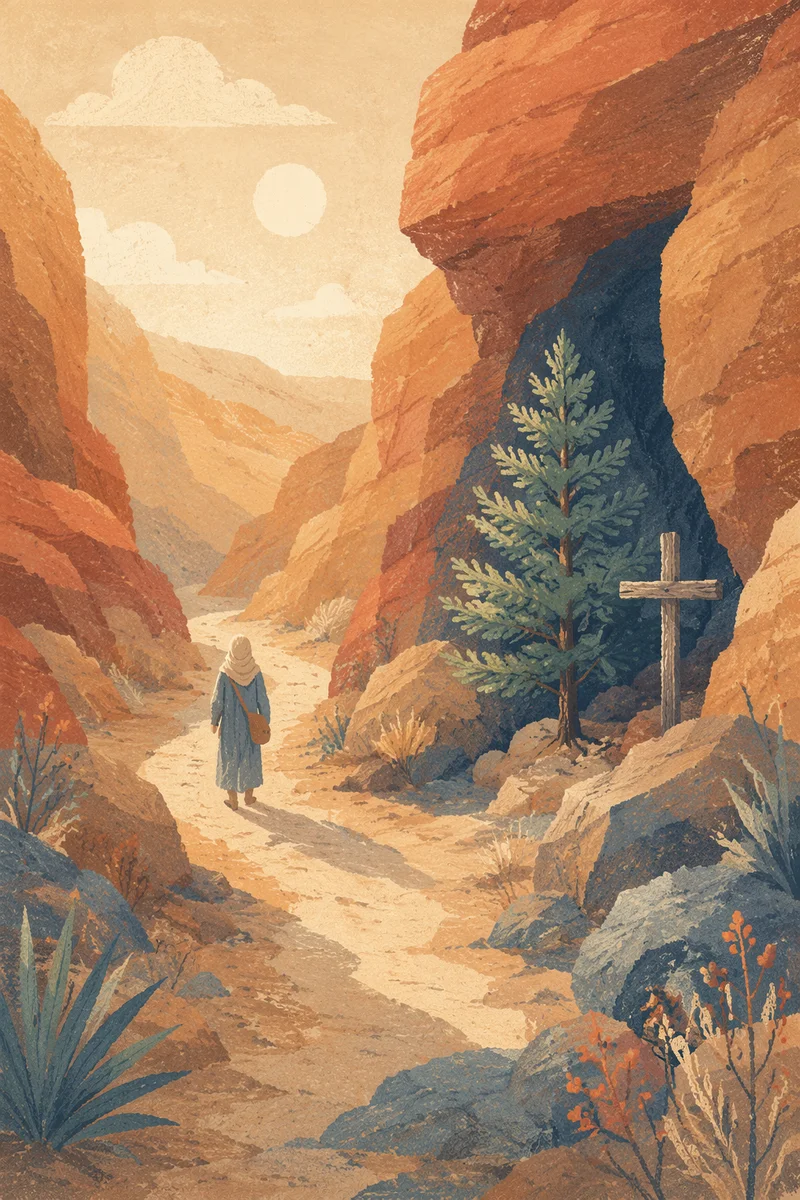 Evergreen Hope on a Desert Canyon Path