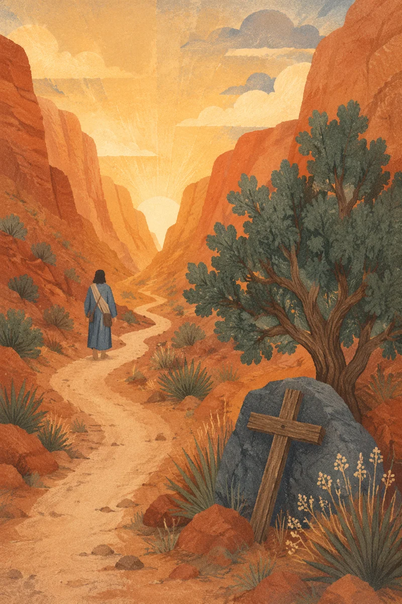 Desert Canyon Path with Evergreen Hope