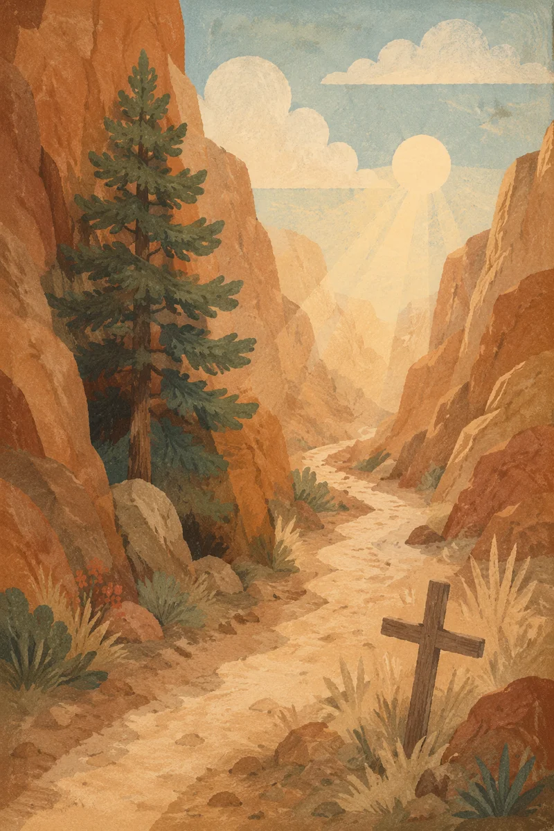 Evergreen Faith Along a Desert Canyon Path