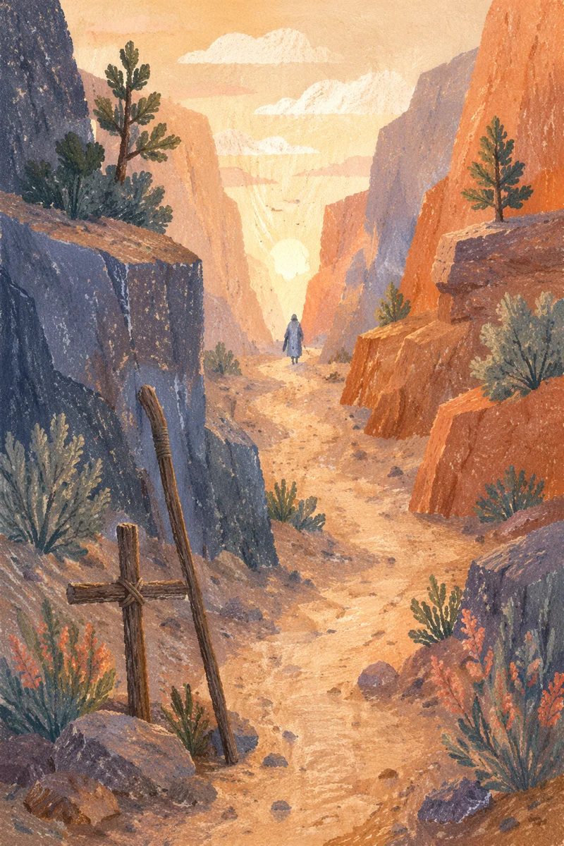 Desert Canyon Path with Evergreen Hope