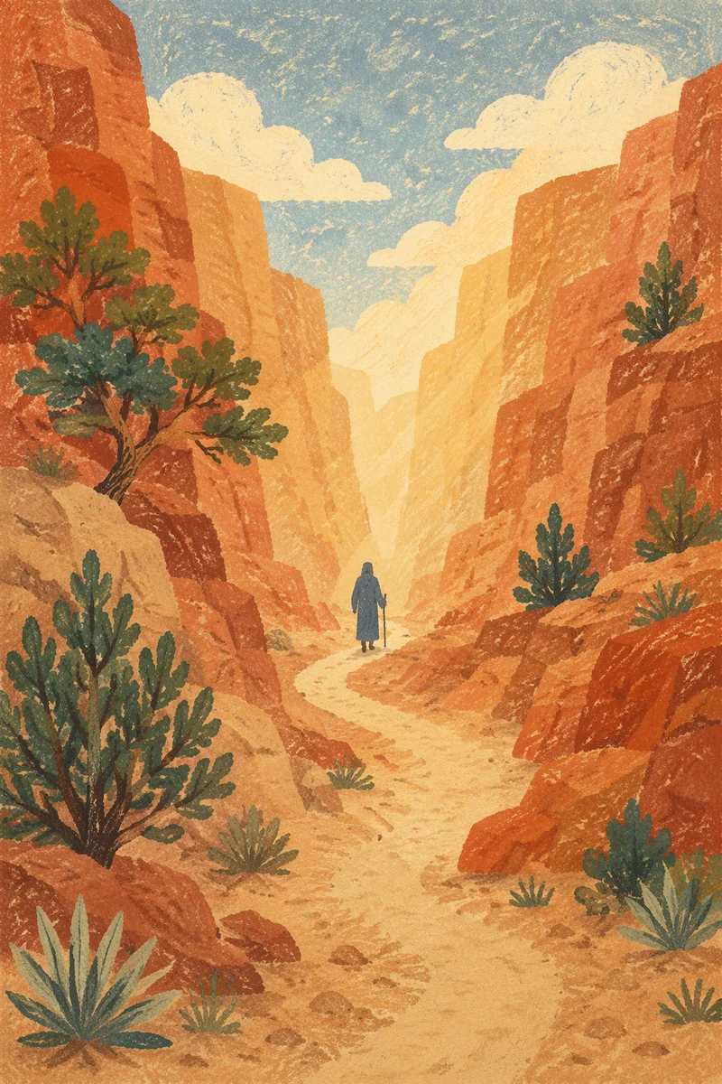 Evergreen Hope on Desert Canyon Path