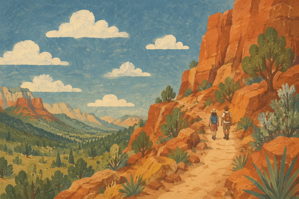 Winding Desert Path Through Evergreen Canyon