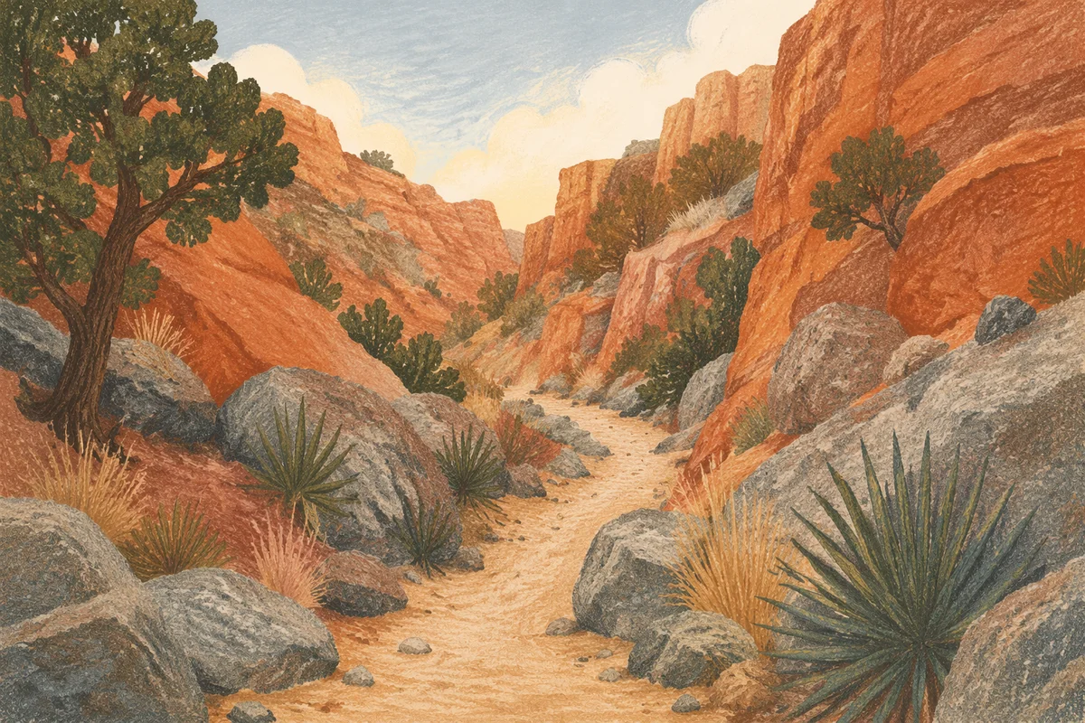 Desert Canyon Path with Evergreen Junipers