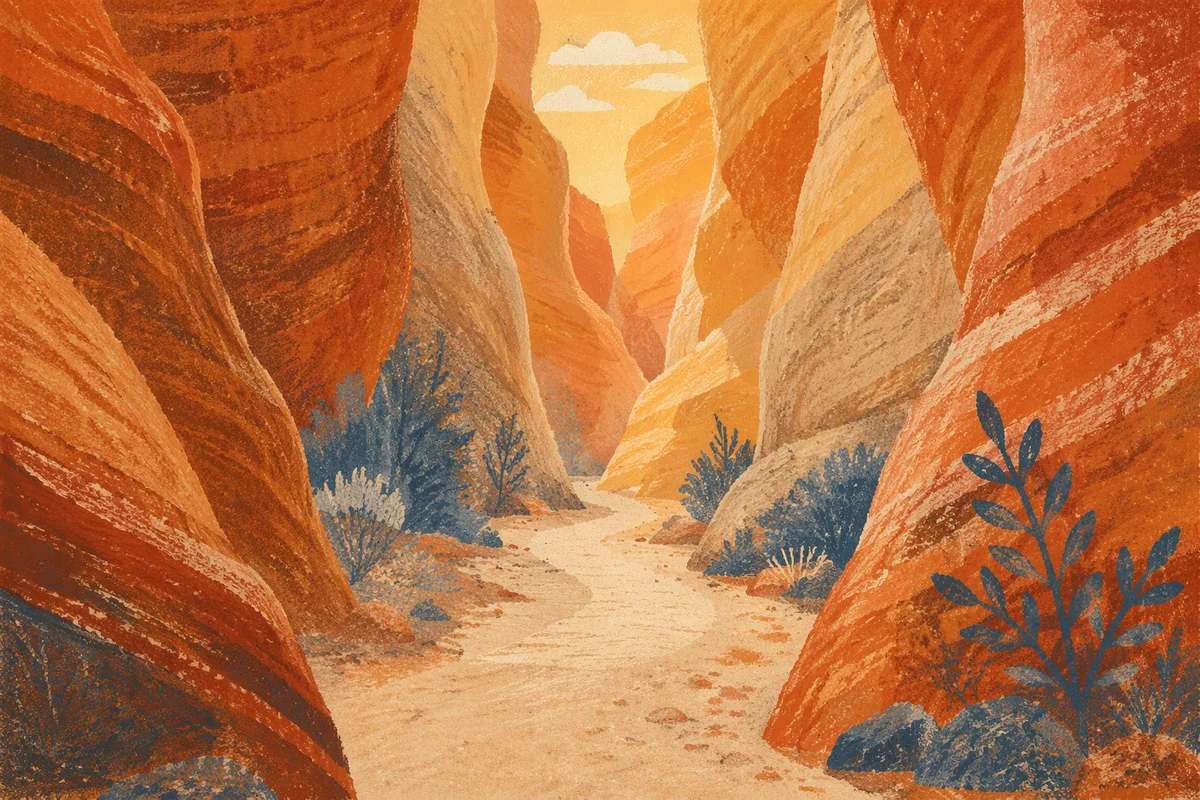 Winding Desert Path Through Glowing Slot Canyon