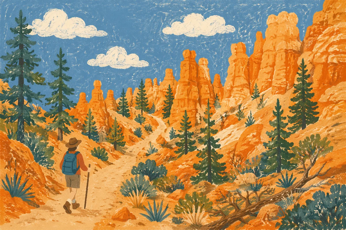 Desert Canyon Path with Evergreen Pines