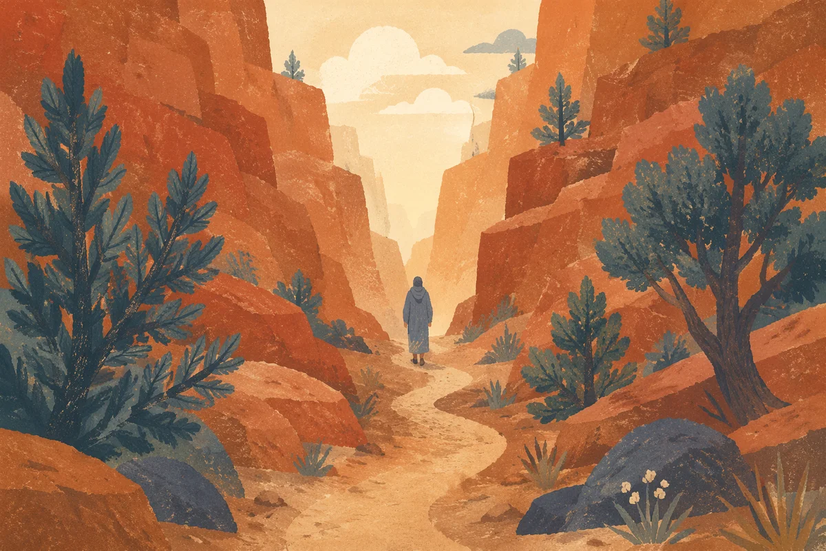 Evergreen Hope on a Desert Canyon Path