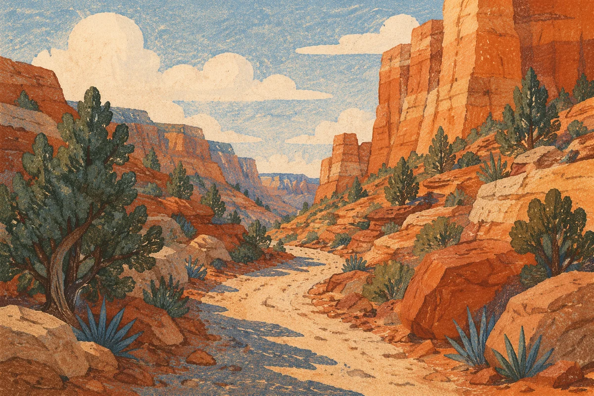 Evergreen Desert Path Through Red Canyon