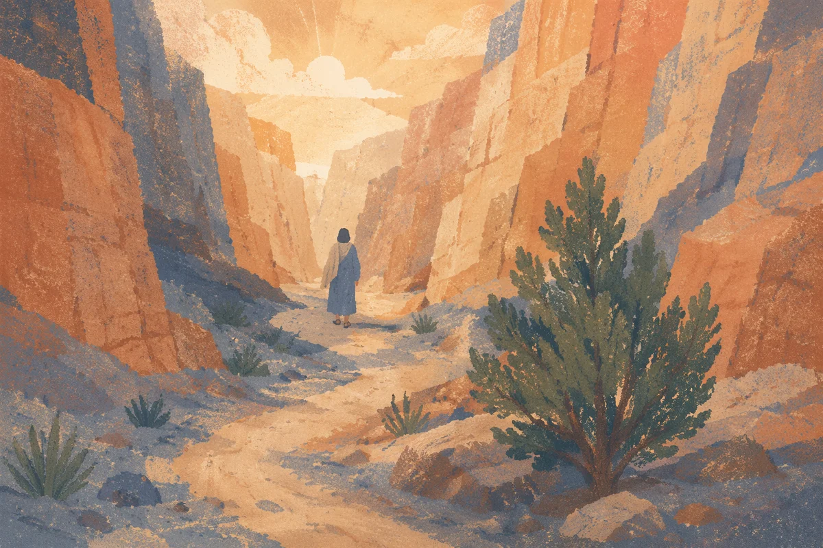 Evergreen Hope Along a Desert Canyon Path