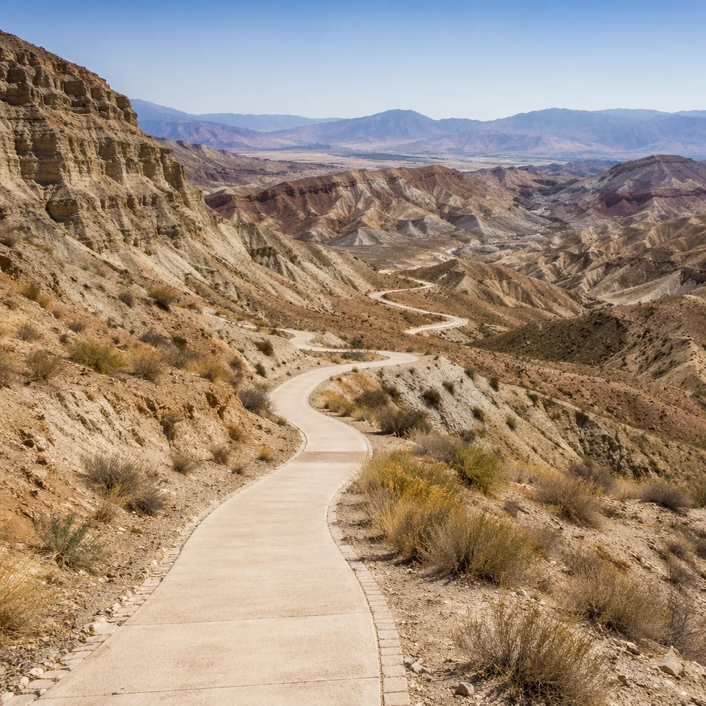 Winding Desert Canyon Path in Morning Light