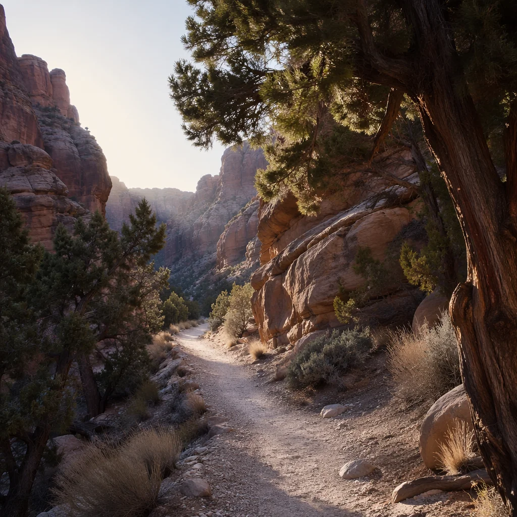 Desert Canyon Path with Evergreen Junipers