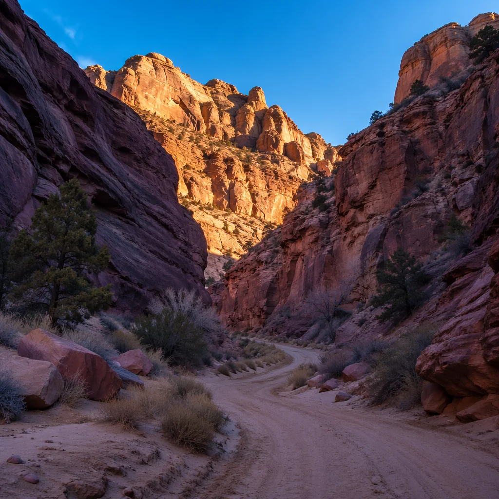 Desert Canyon Path with Evergreen Junipers