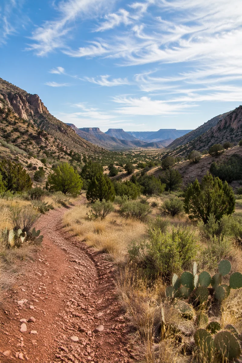 Winding Desert Canyon Path with Junipers