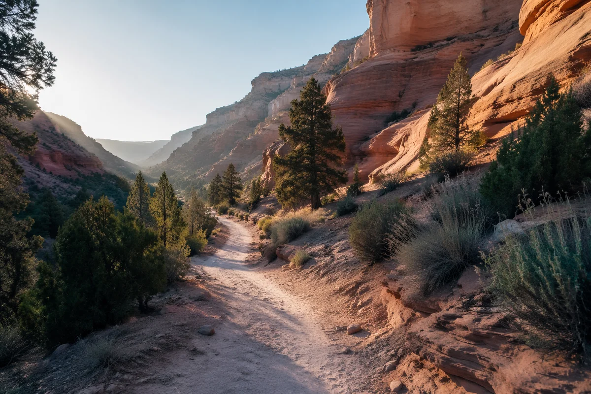 Desert Canyon Path with Evergreen Junipers