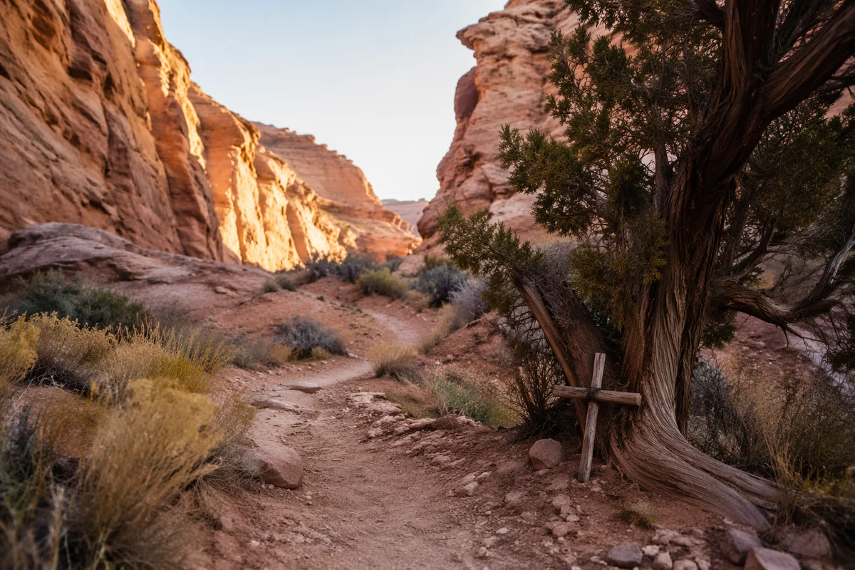 Evergreen Juniper Beside Desert Canyon Path