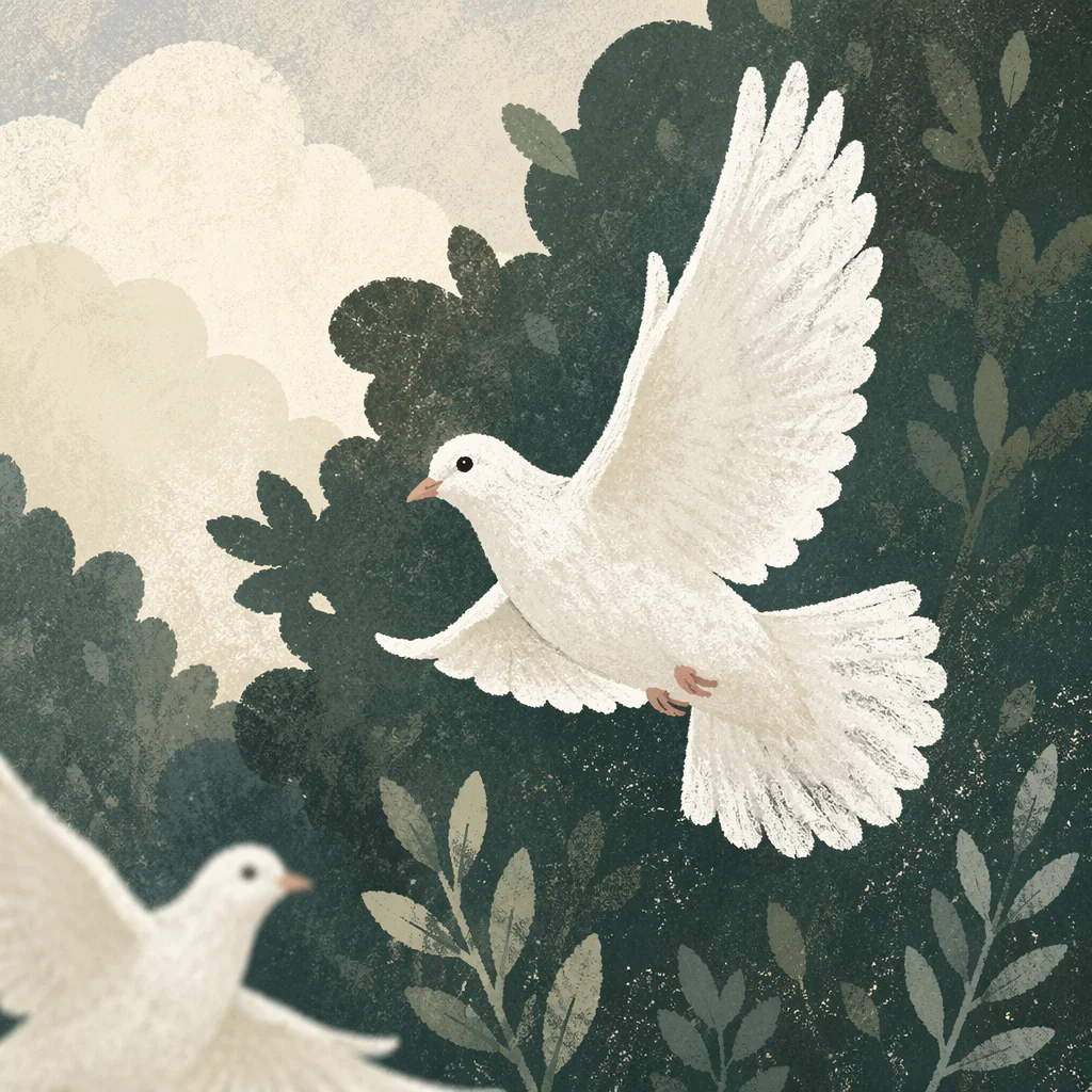 Holy Spirit Dove Above Evergreen Foliage