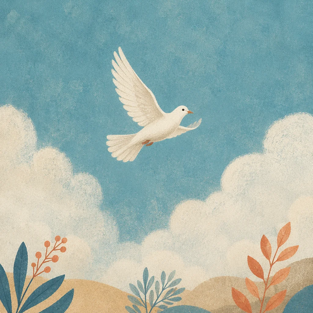 White Dove Flying Through Peaceful Turquoise Sky