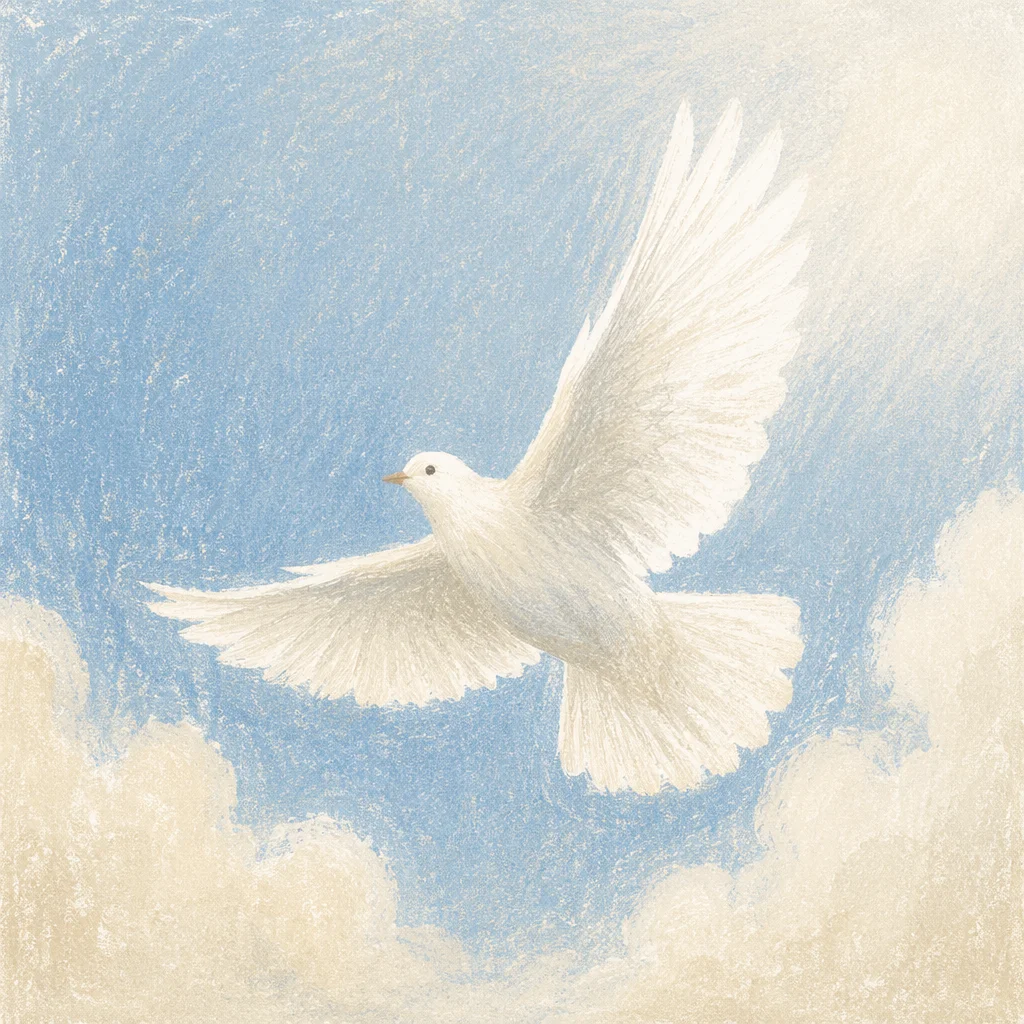 White Dove Ascending in Serene Sky