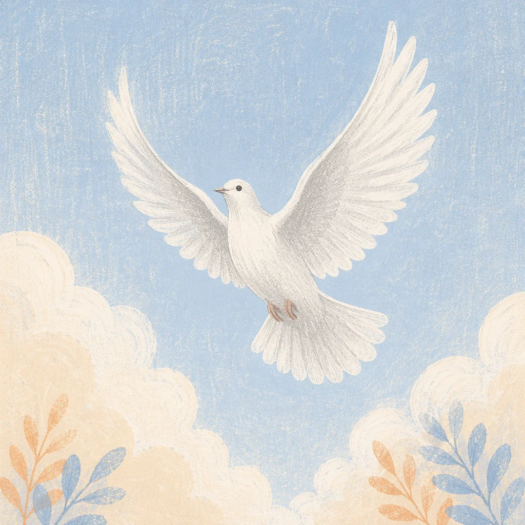 White Dove Rising in Open Sky