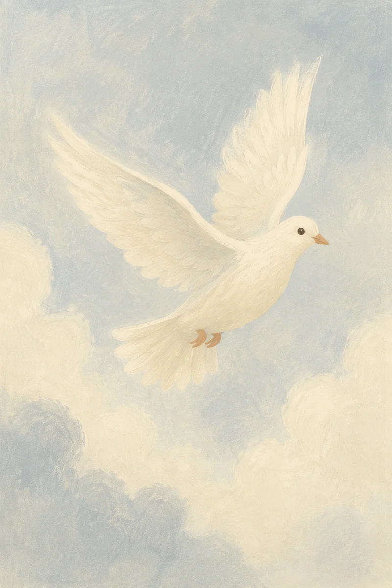 White Dove Flying in Luminous Holy Sky