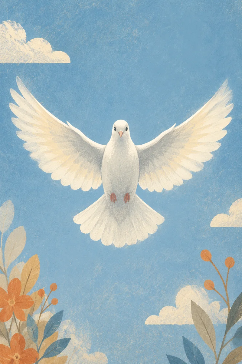 White Dove Flying in Peaceful Sky