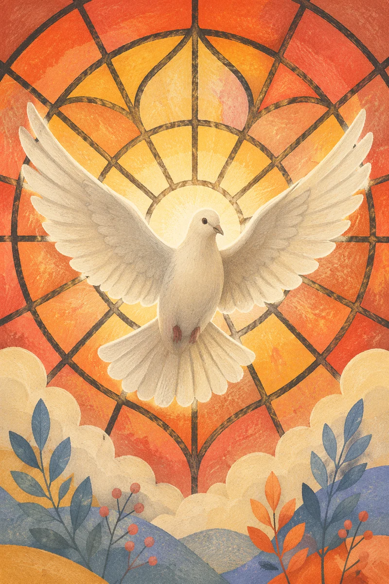 White Dove Before Golden Stained Glass