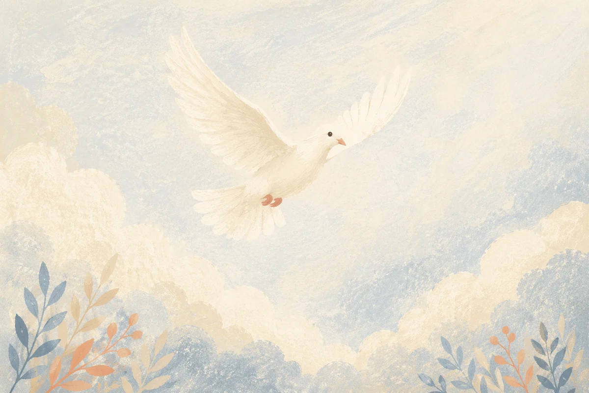 White Dove Flying in Peaceful Sky