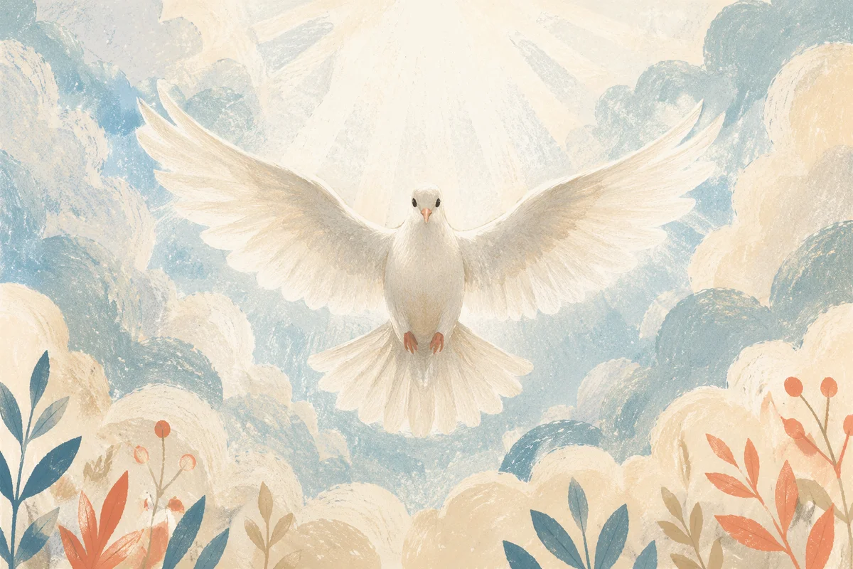 White Dove Flying Through Heavenly Clouds