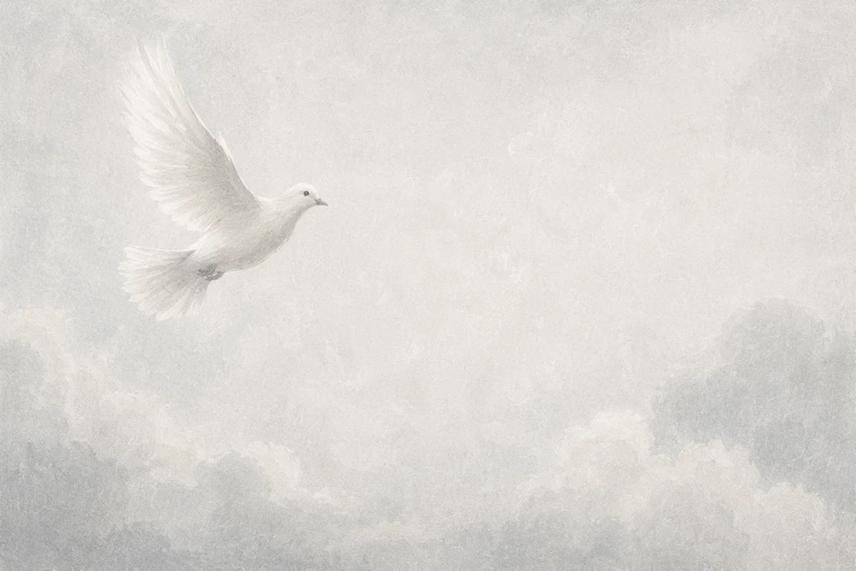 White Dove Flying Through Peaceful Sky