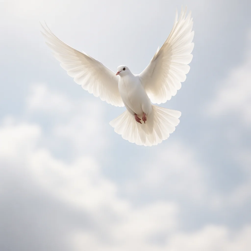 White Dove Flying Through Luminous Sky